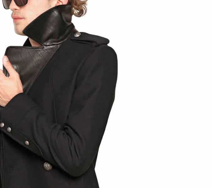 Balmain Cotton Garbandine & Nappa Pea Coat