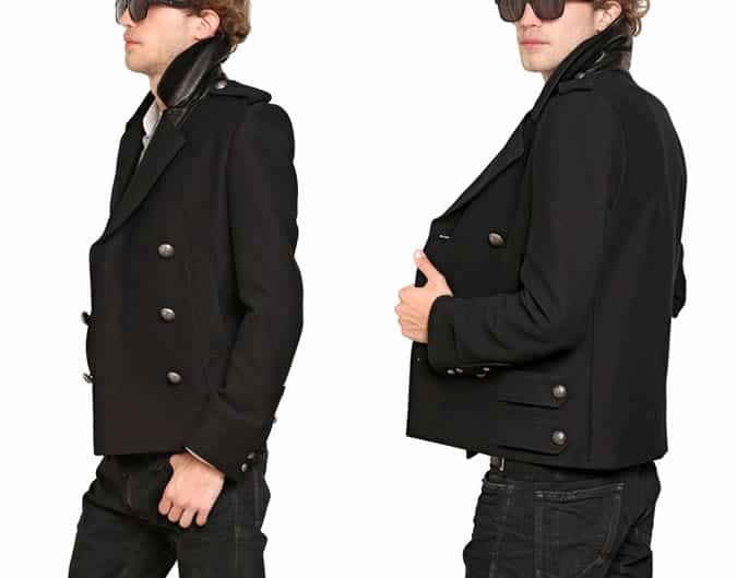 Balmain Cotton Garbandine & Nappa Pea Coat