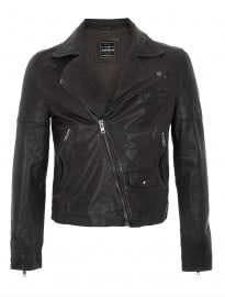 Topman Black Leather Quilted Biker Jacket