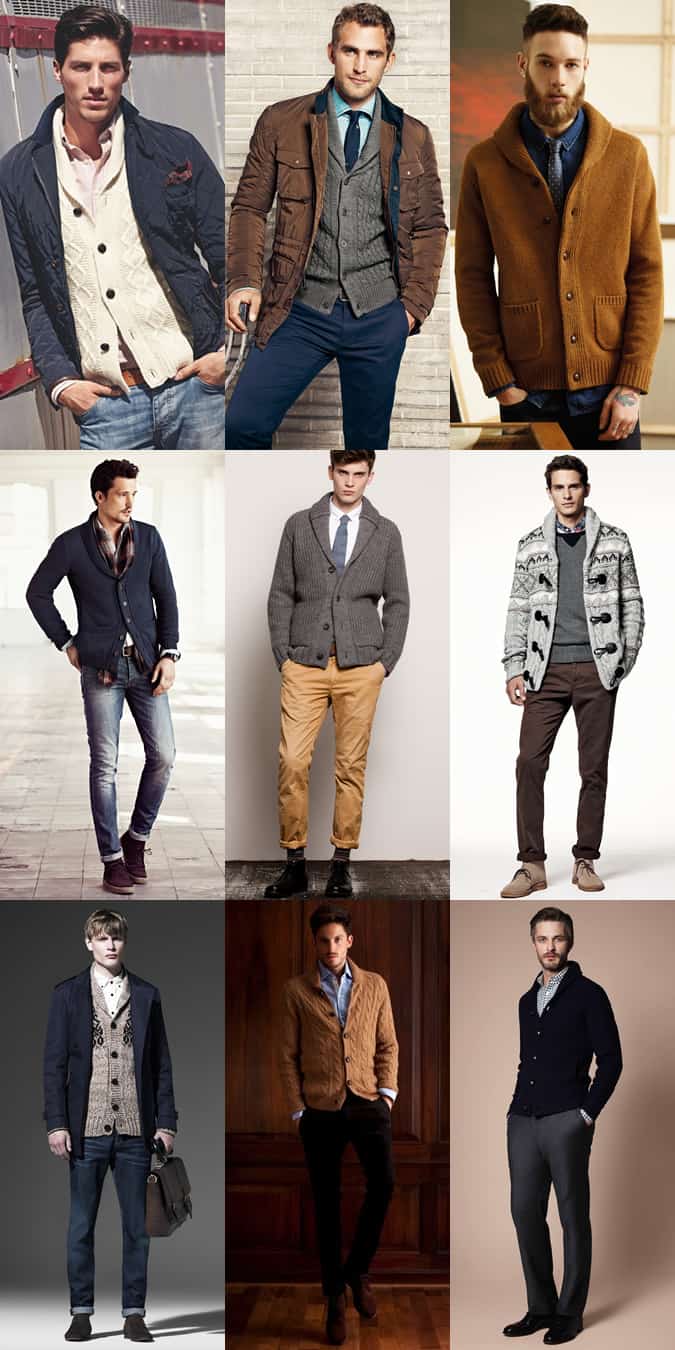 Men's Chunky Shawl Neck Cardigan Lookbook Outfit Inspiration