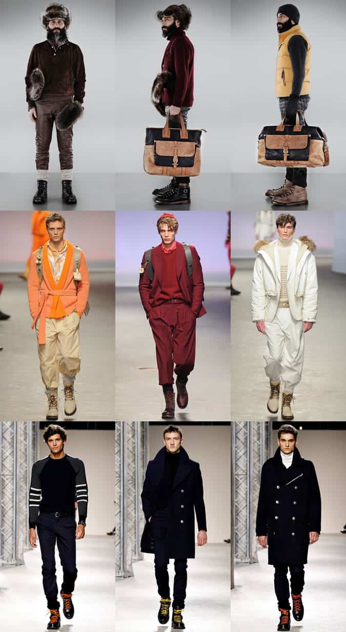 Men's Hiking Boots at Bally (Top), Topman Design (Middle) and Hermes (Bottom) AW13