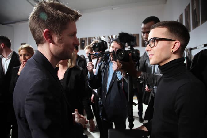 Luke Todd, FashionBeans Editor, Interviewing Christopher Bailey backstage at LC:M