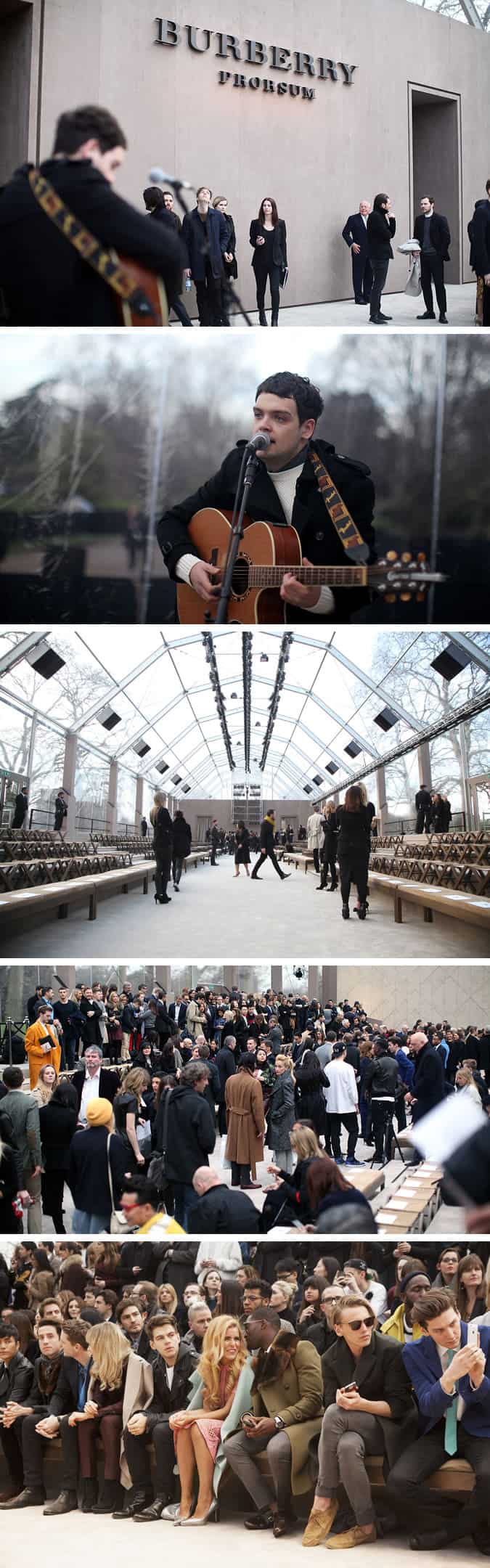 Burberry Prorsum Menswear AW14 Event - Pre-Show Arrivals and Purpose-Built Runway Stage in London's Kensington Gardens
