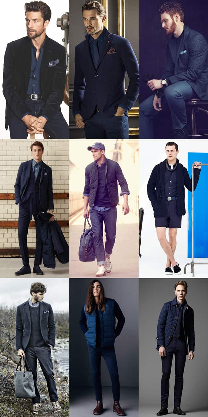 Men's All-Navy Outfit Inspiration Lookbook - Utilising Different Fabrics