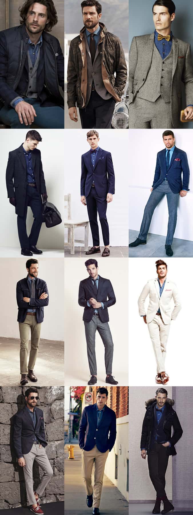 Men's Smart-Casual and Formal Denim Shirt Outfit Inspiration Lookbook