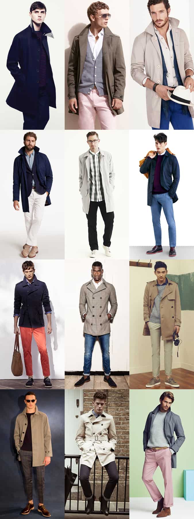 Men's Long Length, Lightweight Mac/Trench Outfit Inspiration Lookbook - Transitional Season