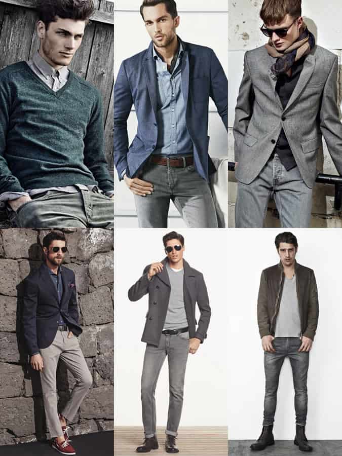 Men's Grey Jeans Outfit Inspiration Lookbook
