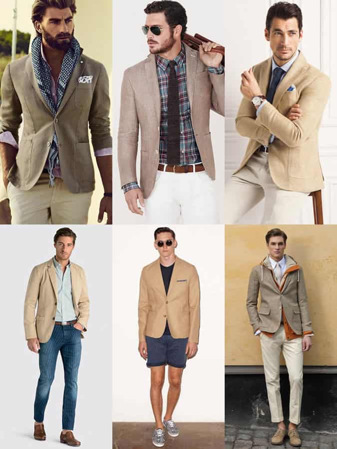 Men's BEige Sports Coats/Blazers Outfit Inspiration Lookbook