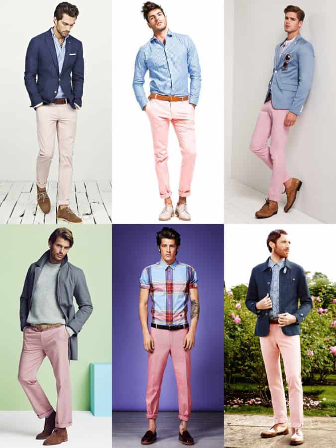 Men's Pink Chinos Outfit Inspiration Lookbook