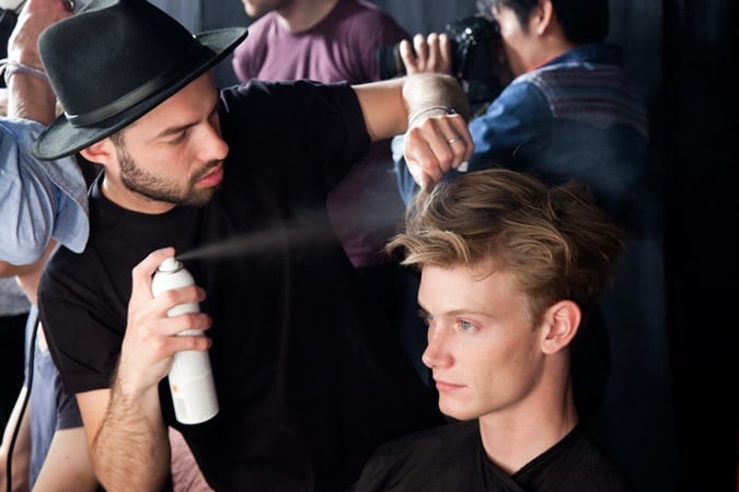 Sassoon Working On The Model's Hair For The Xander Zhou SS15 Runway Show At LC:M