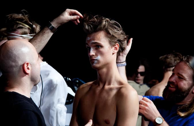 Sassoon Working On The Model's Hair For The Xander Zhou SS15 Runway Show At LC:M