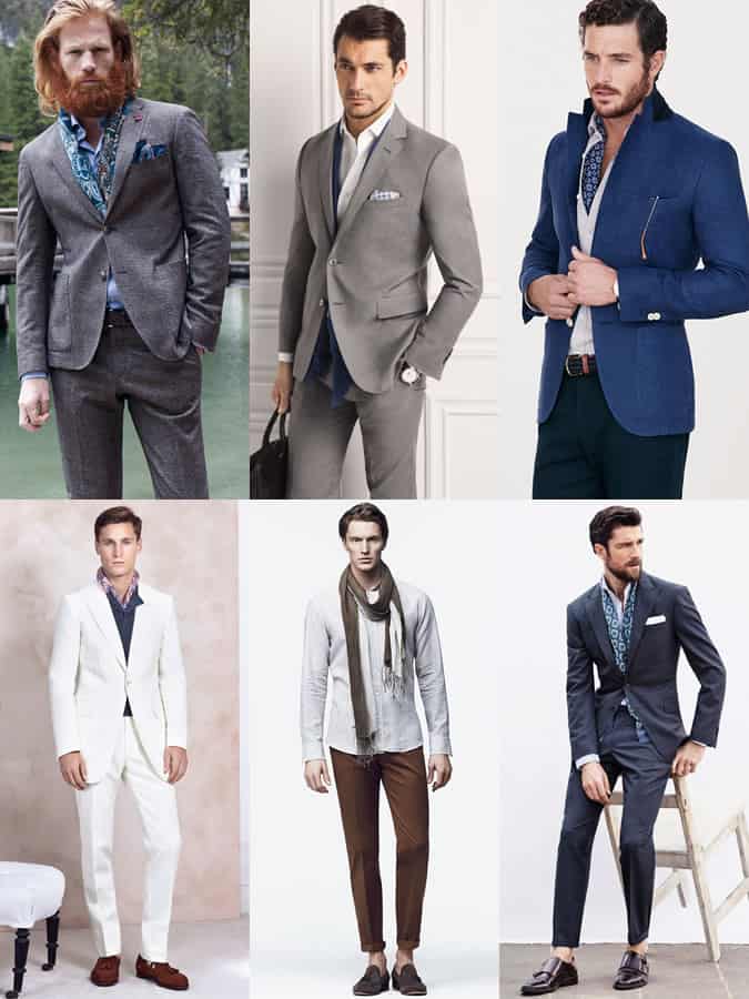 Men's Summer Business Wear Lookbook - Lightweight Silk/Cotton Scarves - Outfit Inspiration Lookbook