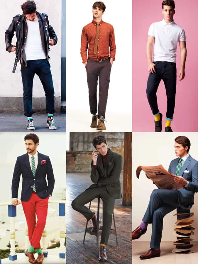 Men's Bold Coloured and Patterned Socks Outfit Inspiration Lookbook