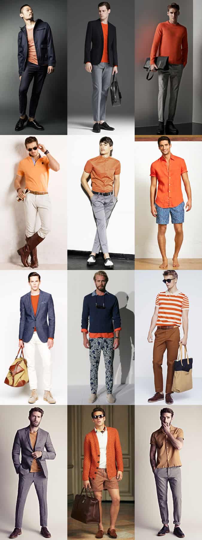 Men's Orange Shirts, T-Shirts, Polo Shirts and Knitwear Outfit Inspiration Lookbook
