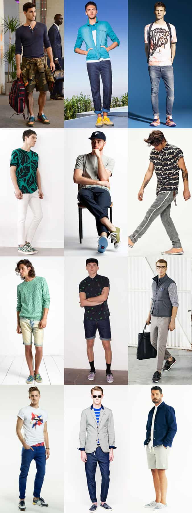 Men's Printed And Bold Coloured Trainers Outfit Inspiration Lookbook