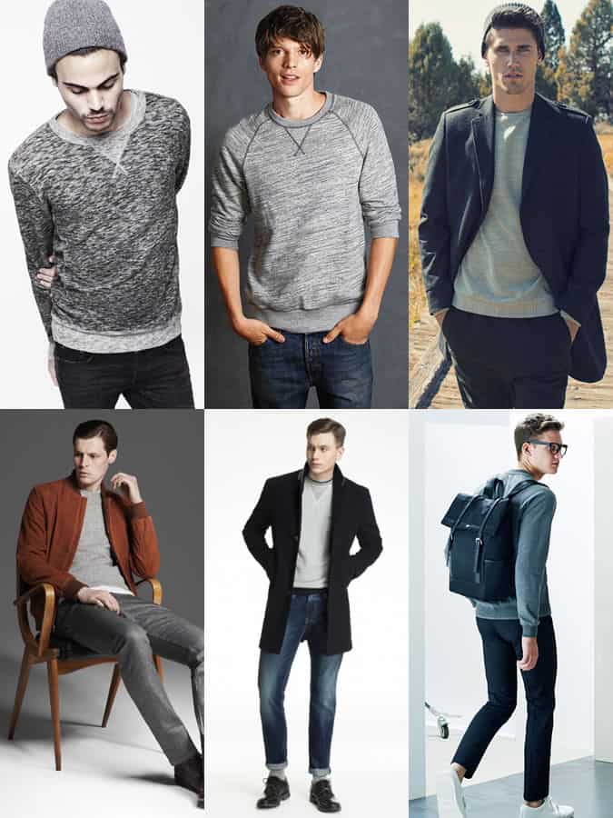 Men's Grey Sweatshirts Outfit Inspiration Lookbook