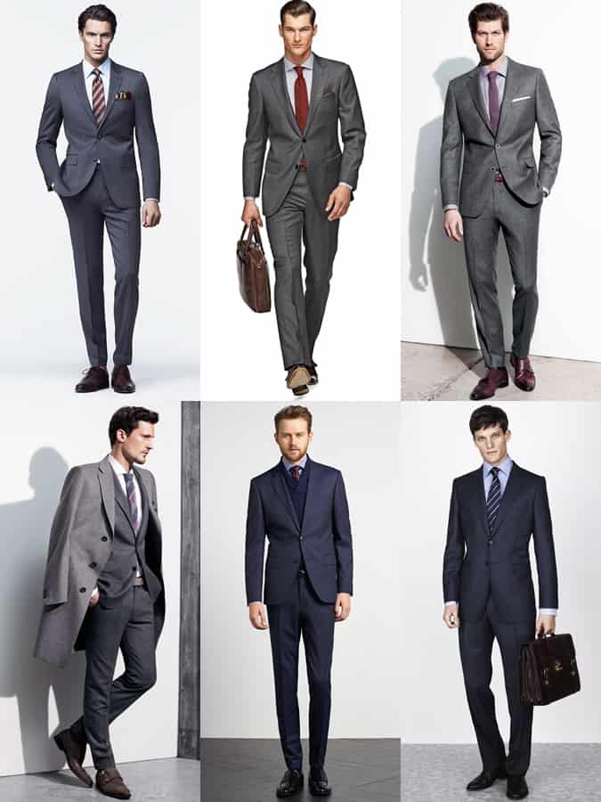 Men's Navy and Grey Suits - Two Button, Notch Lapels - Outfit Inspiration Lookbook