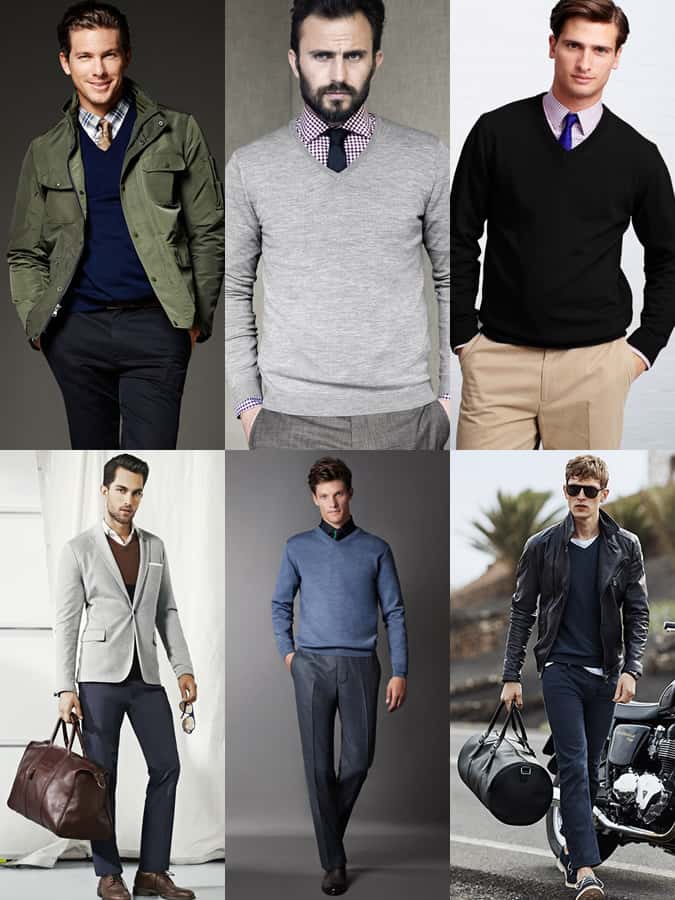 Men's V-Neck Knitwear Outfit Inspiration Lookbook