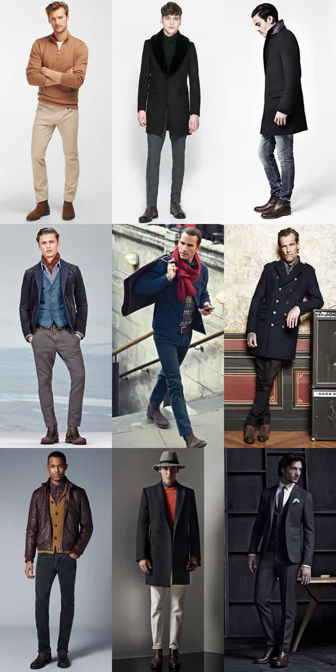 Men's Brown Leather Chelsea Boots Outfit Inspiration Lookbook