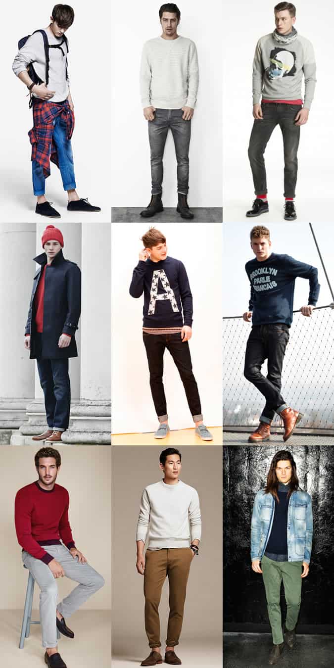 Men's Crew Neck Sweatshirts Outfit Inspiration Lookbook