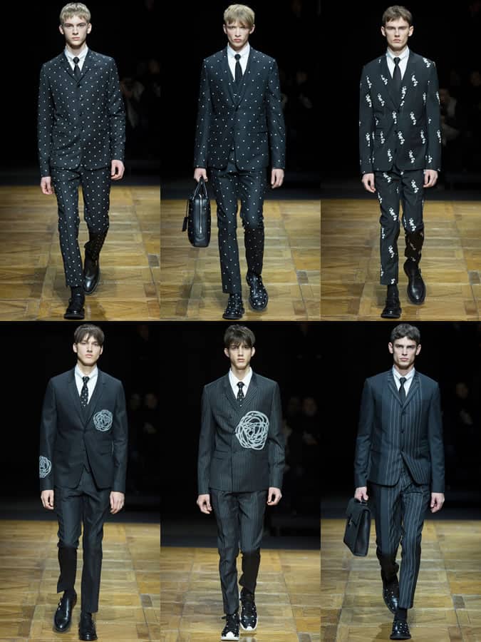Polka Dot, Striped and Floral Suiting On The AW14 Dior Homme Runway