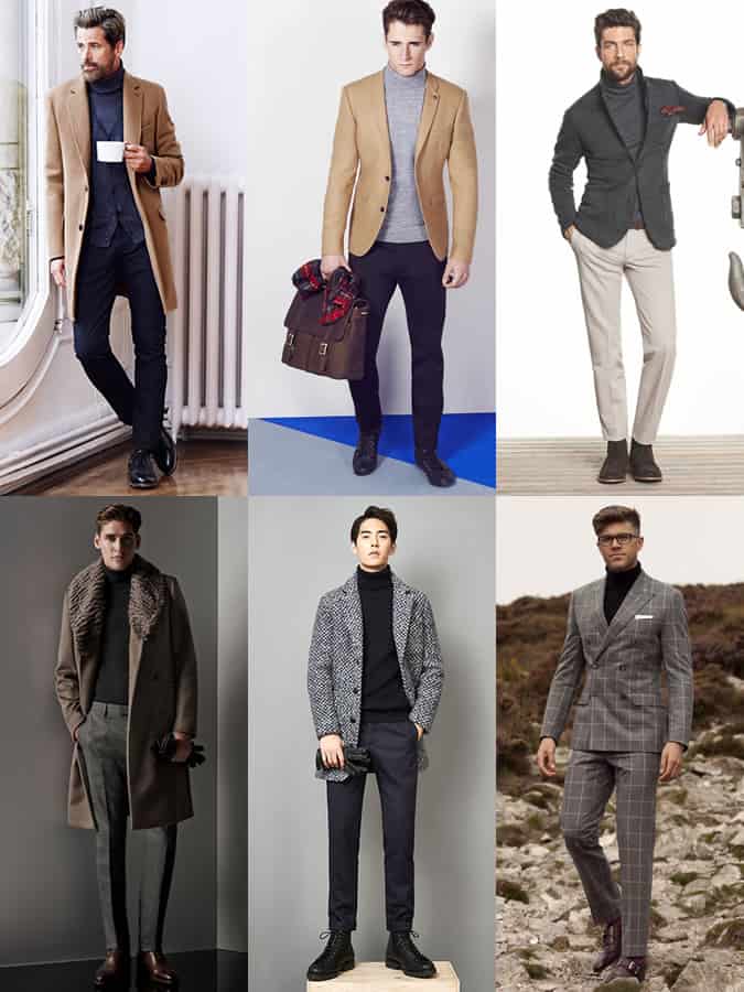 Men's Roll Neck Jumpers Outfit Inspiration Lookbook