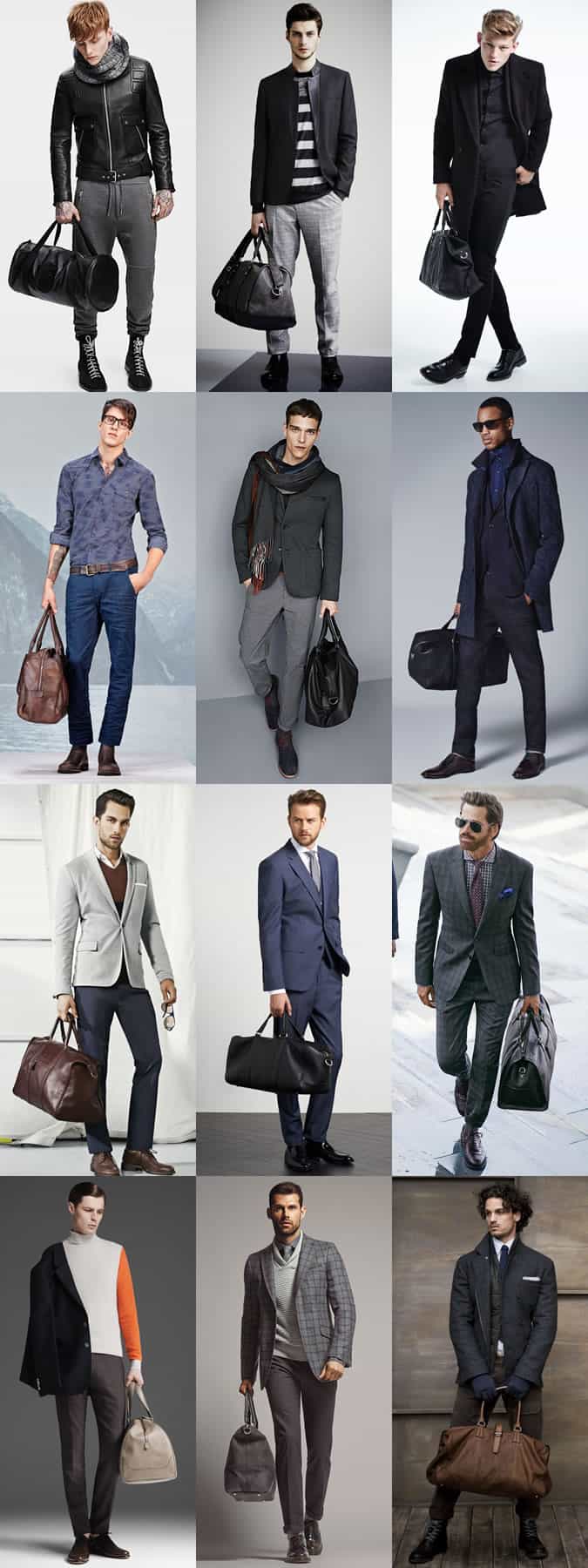 Men's Leather and Heavyweight Wool/Felt Holdall Bags Outfit Inspiration Lookbook