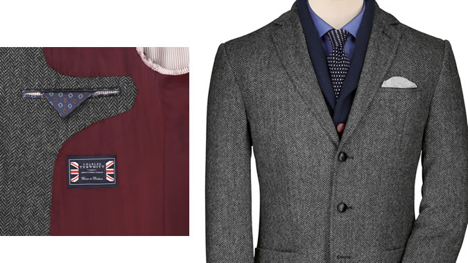 Charles Tyrwhitt Grey Herringbone Yorkshire Tweed Slim-Fit Jacket