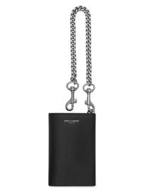Saint Laurent Chain Bi-Fold Pebbled Leather Wallet