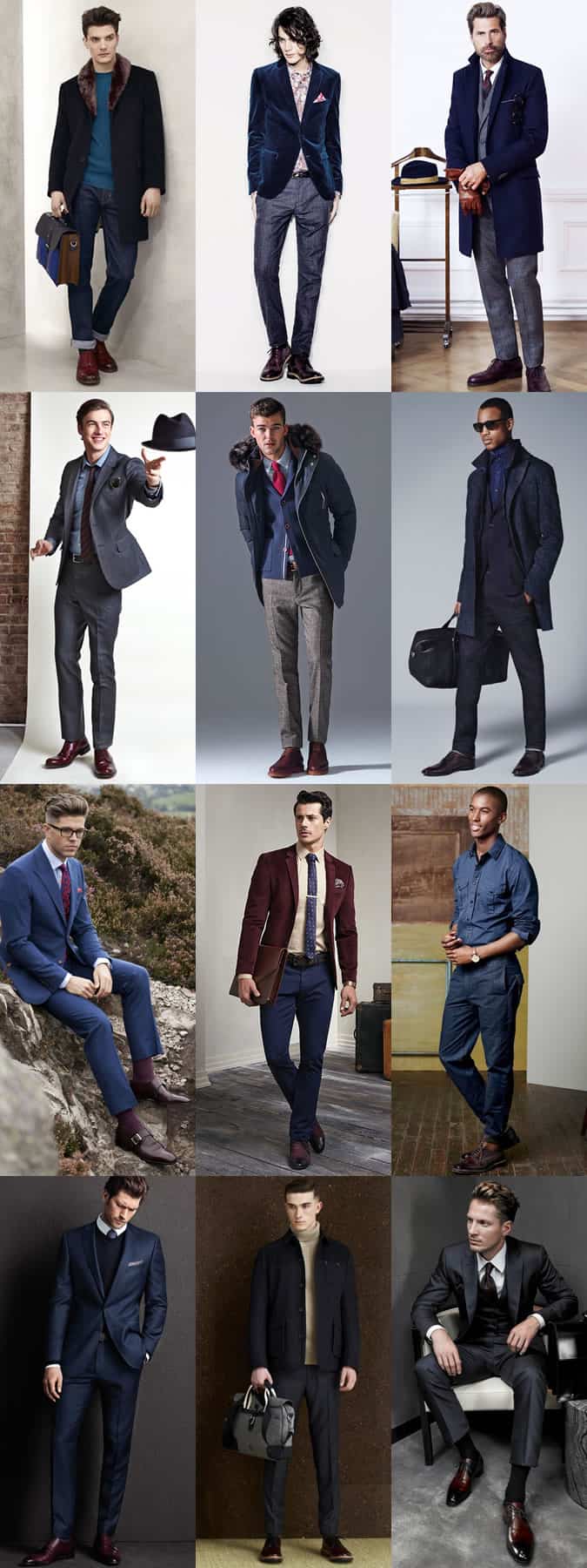 Men's Burgundy Shoes and Boots Autumn/Winter Outfit Inspiration Lookbook