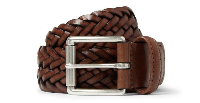 ANDERSON'S 3.5CM WOVEN BURNISHED-LEATHER BELT