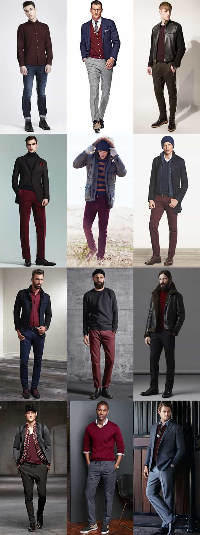 Men's Burgundy Staples (Knitwear, Shirts, T-Shirts, Trousers/Chinos) - Autumn/Winter Outfit Inspiration Lookbook