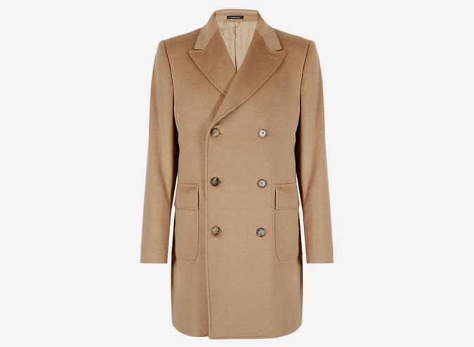 COLLEZIONE Online Only Made in Italy Camel Hair Double Breasted Coat with Wool