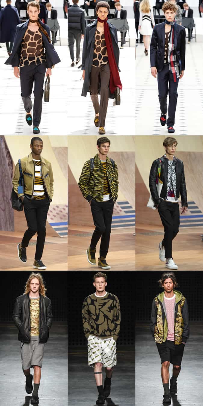 Men's Animal and Jungle Prints on the menswear runways at Burberry Prorsum, Coach and Christopher Raeburn - LC:M SS16