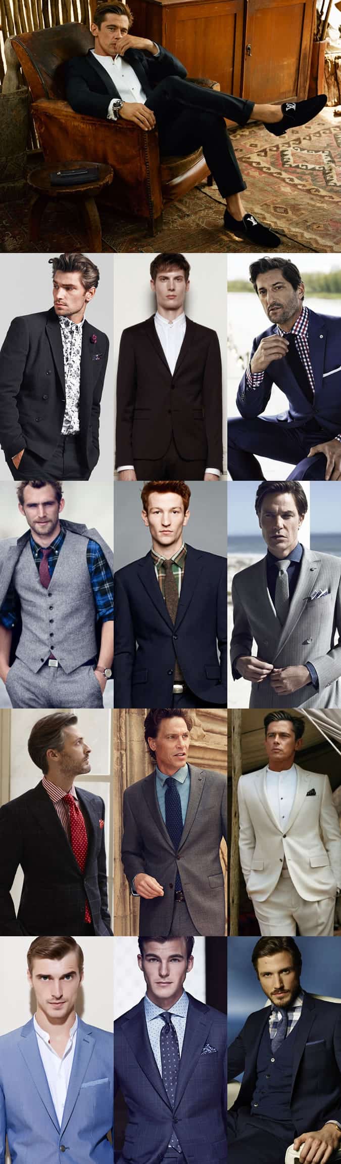 Men's Patterned, Grandad Collar and Denim Shirts With Suits and Tuxedos Outfit Inspiration Lookbook