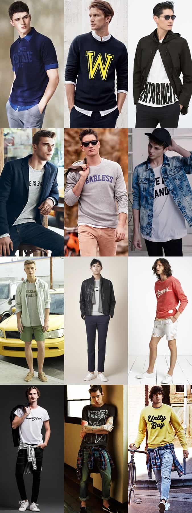 Men's Typography and Slogan Clothing Spring/Summer Outfit Inspiration Loookbook