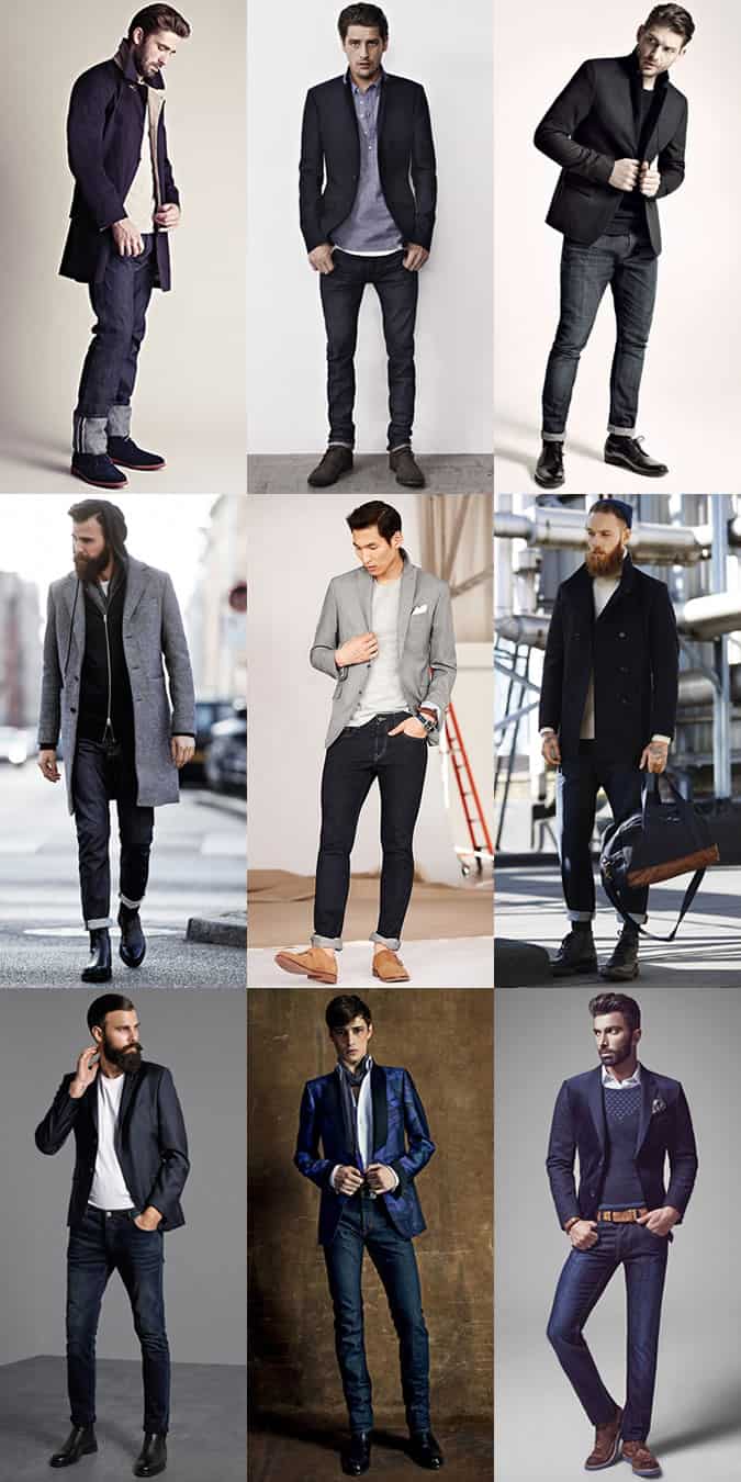 Men's Slim, Solid, Dark Denim Jeans - Outfit Inspiration Lookbook