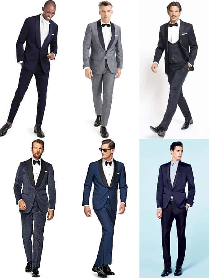 Men's Wedding Groom Outfit Inspiration Lookbook - Navy Blue Shawl Collar/Lapel Suits and Tuxedos
