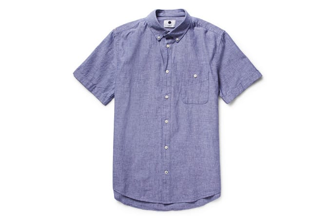 NN.07 DERECK BUTTON-DOWN COLLAR COTTON AND LINEN-BLEND CHAMBRAY SHIRT