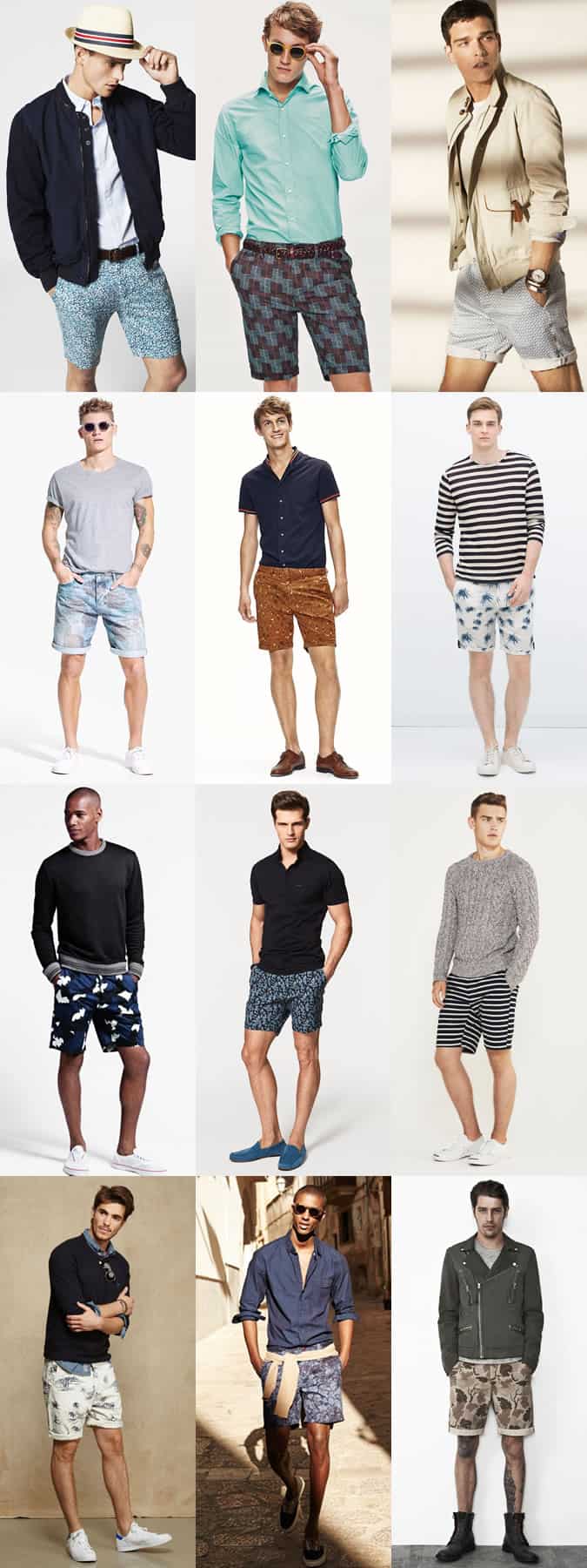 Men's Printed and Patterned Shorts Outfit Inspiration Lookbook