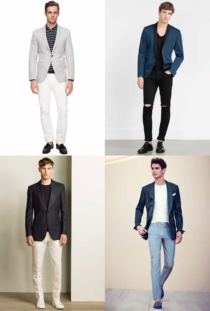 Men's Dressed Down Shawl Collar Blazers Outfit Inspiration Lookbook