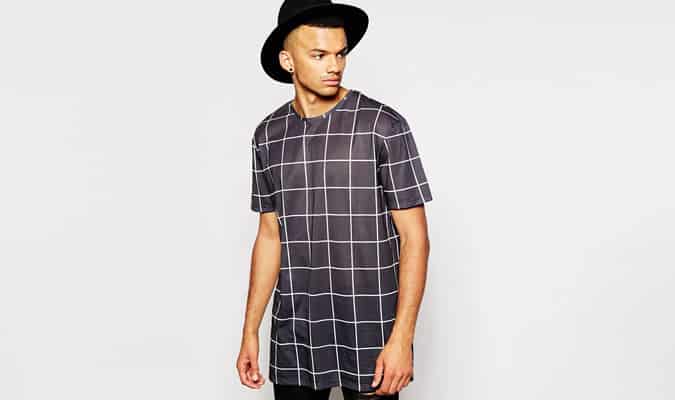 Another Influence Longline Windowpane Check T-Shirt