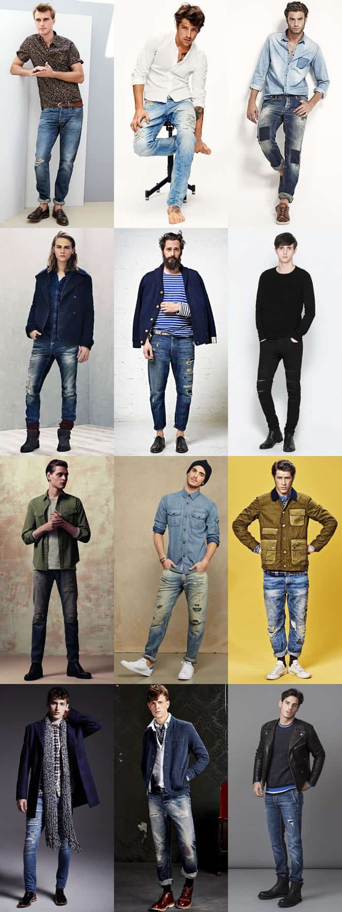 Men's Distressed and Patchwork Jeans Outfit Inspiration Lookbook