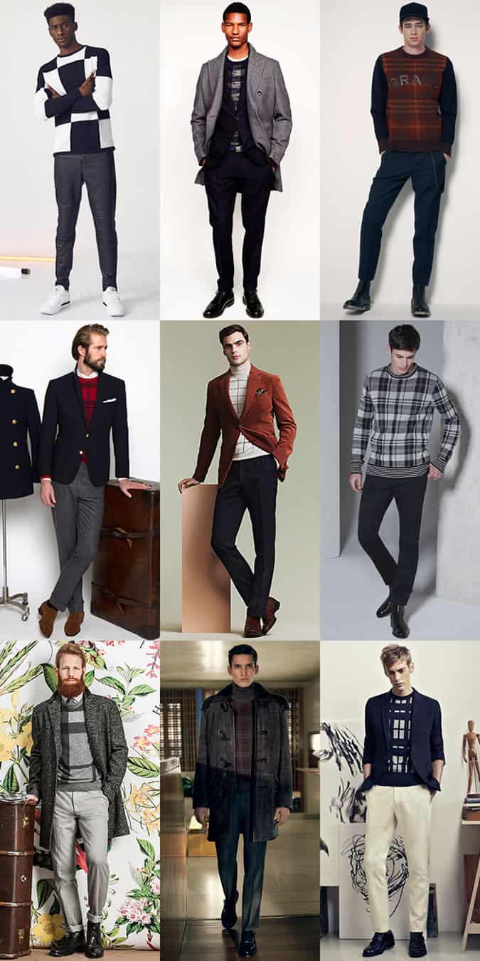 Men's Checked Knitwear Outfit Inspiration Lookbook