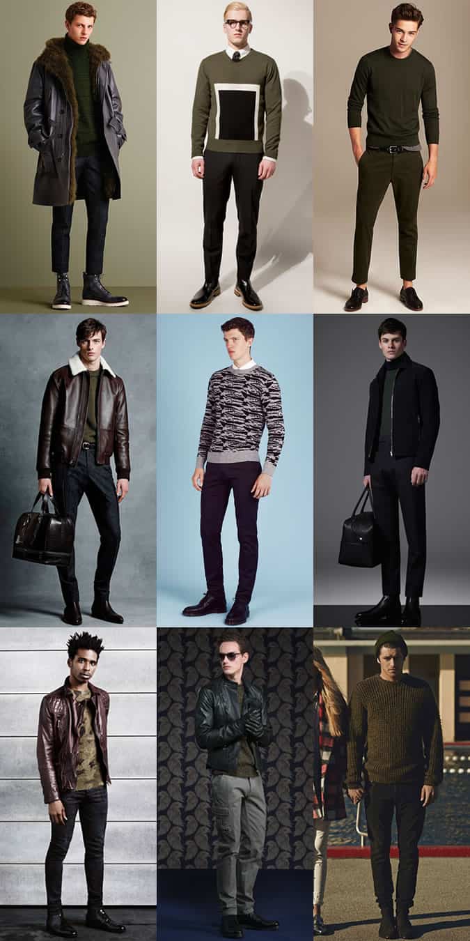 Men's Military-Inspired and Military Green Knitwear Outfit Inspiration Lookbook
