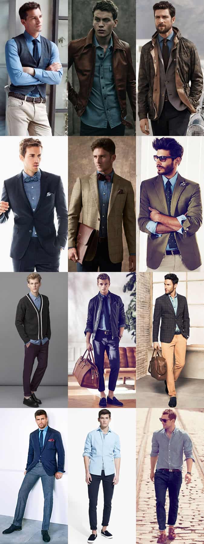 Men's Chambray Shirts In Autumn/Winter Outfit Inspiration Lookbook