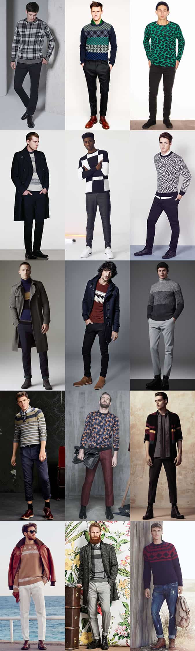 Men's Graphic, Printed and Patterned Knitwear Outfit Inspiration Lookbook