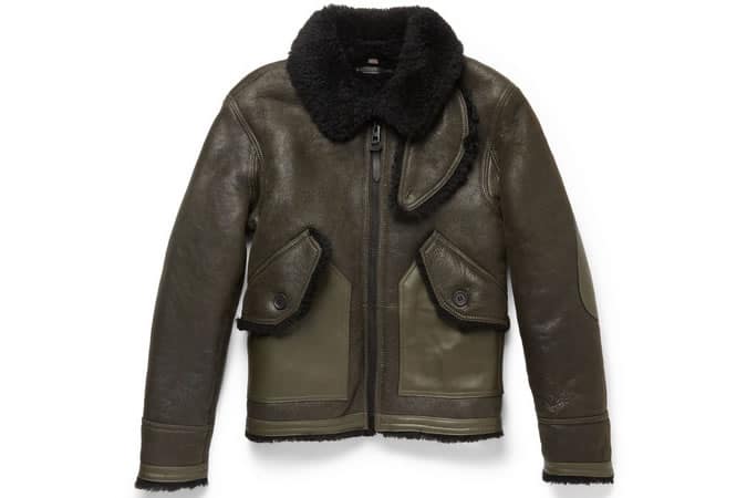 COACH LEATHER-TRIMMED SHEARLING BOMBER JACKET