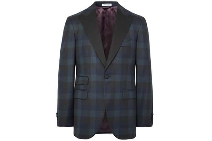 Michael Bastain Midnight Blue Slim Fit Checked Tuxedo Jacket