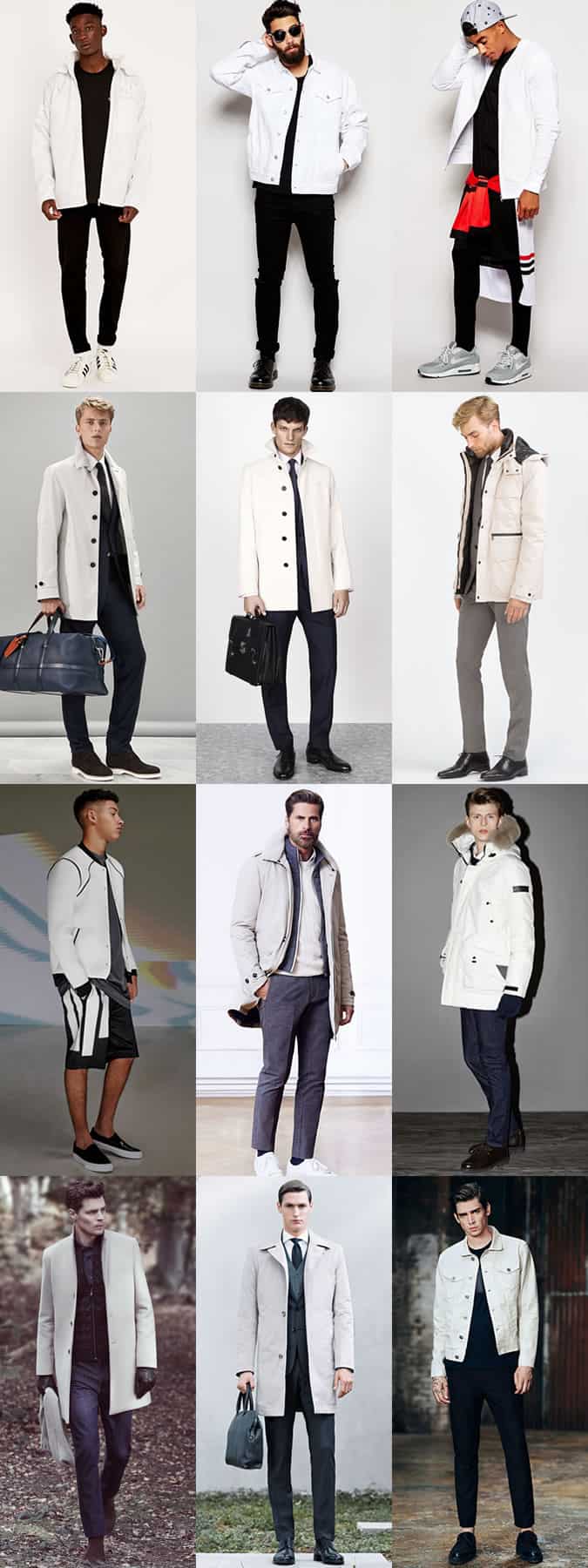 Men's White Outerwear Outfit Inspiration Lookbook